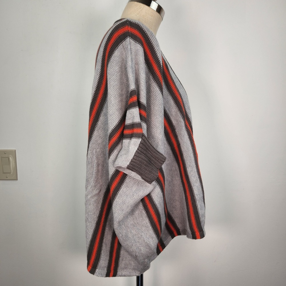 Indigenous Organic Cotton V Neck Poncho‎ Sweater Size 1/Small Gray Orange Stripe - Picture 4 of 8